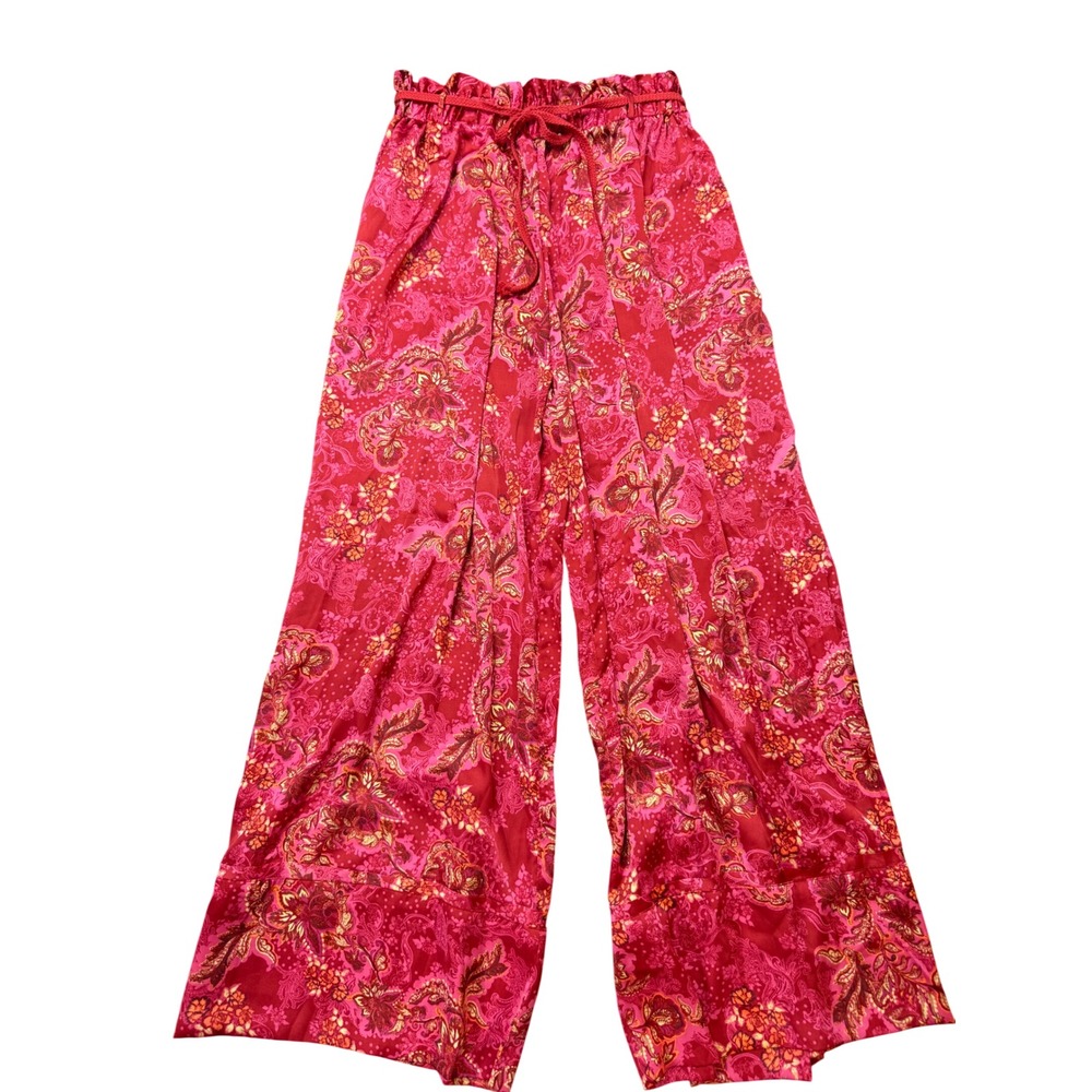 Free People Intimately Pants Womens Small Red New Paisley Wide Leg Drawstring